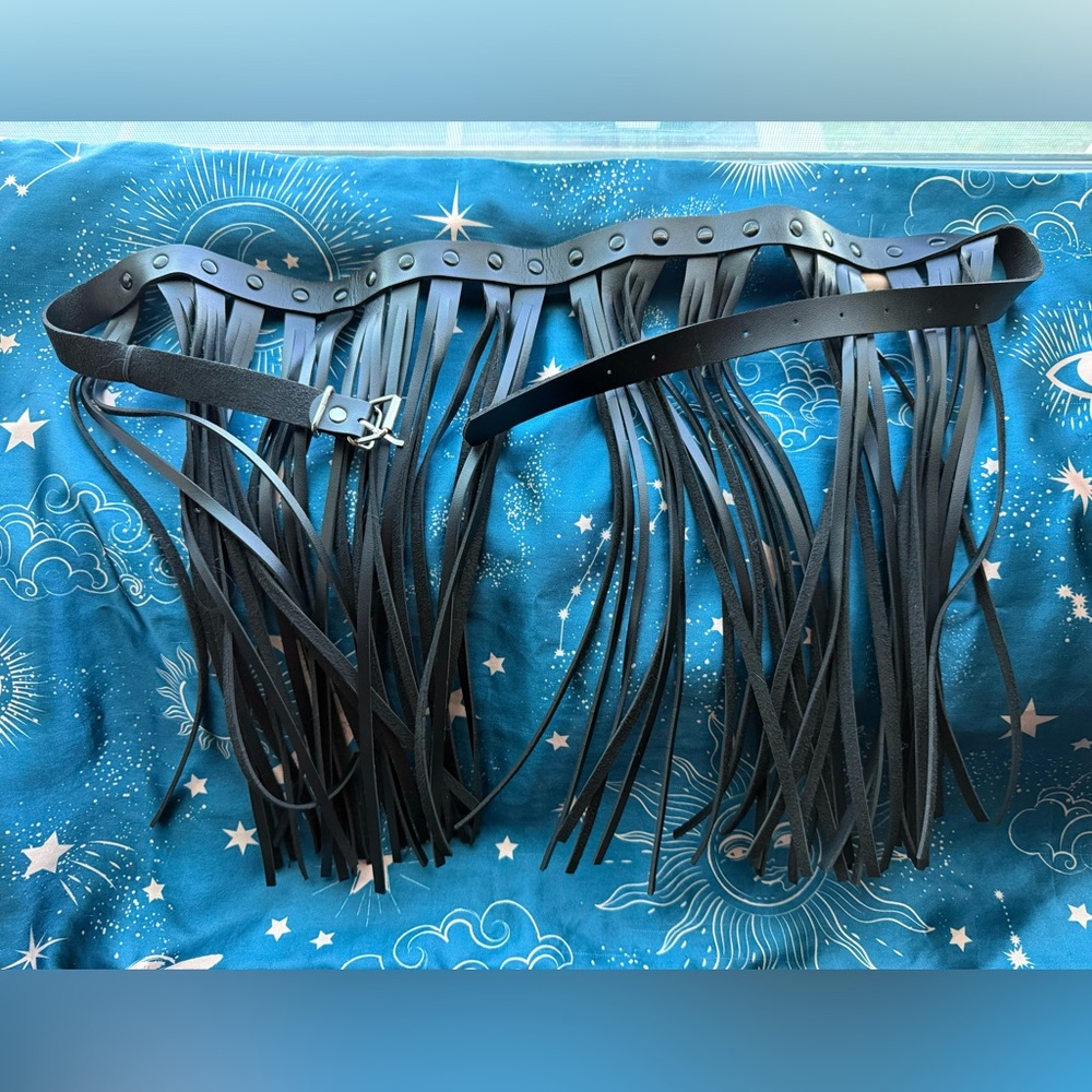 Leathered fringe festival skirt